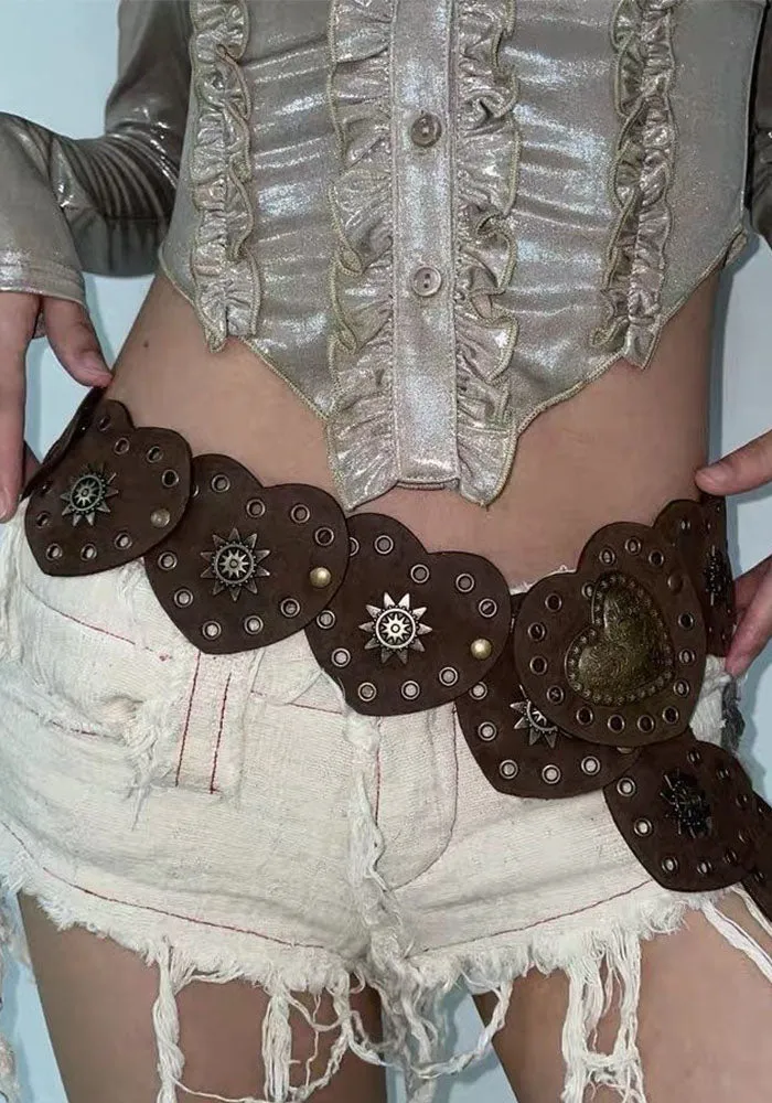 Bohemian Heart-Rivet Belt with Vintage Punk Charm Design