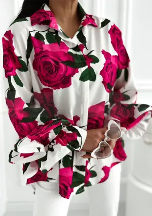 Bold Floral Rose Print Long-Sleeved Button-Up Shirt