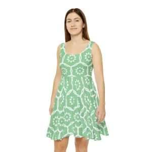 Bold Green Abstract Pattern Womens Skater Dress