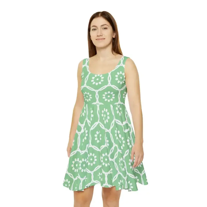 Bold Green Abstract Pattern Womens Skater Dress