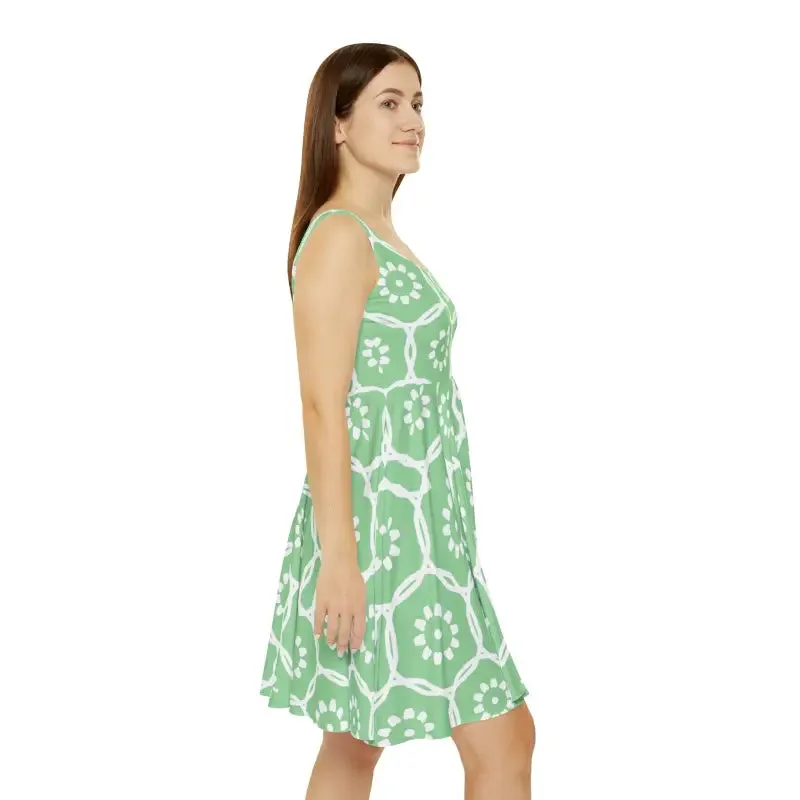 Bold Green Abstract Pattern Womens Skater Dress