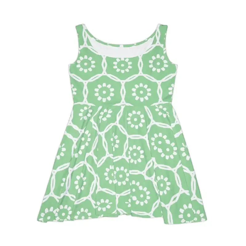 Bold Green Abstract Pattern Womens Skater Dress