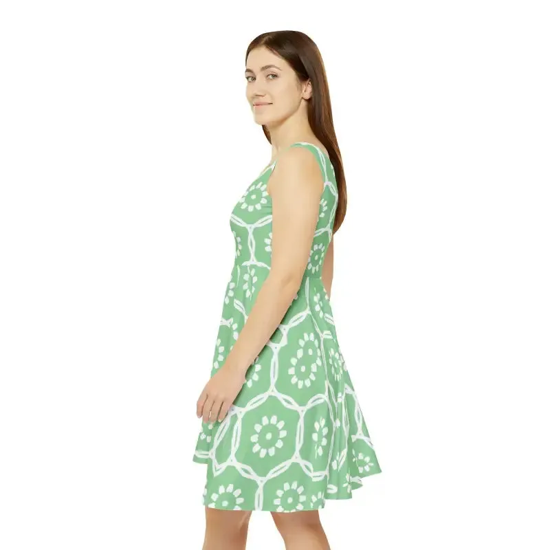 Bold Green Abstract Pattern Womens Skater Dress