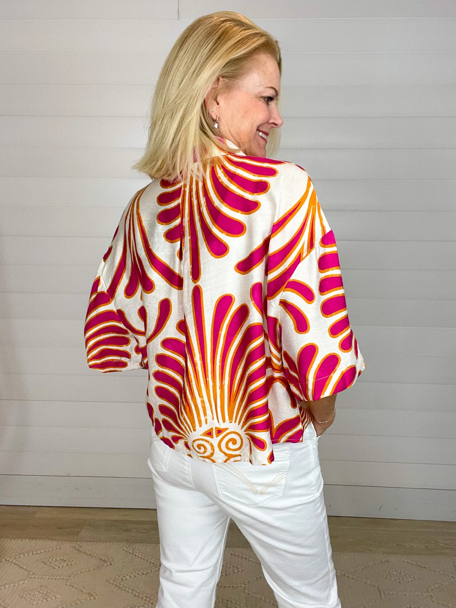 Bold Print Button Down Crop Top