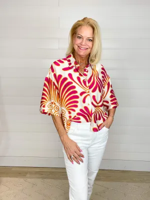 Bold Print Button Down Crop Top