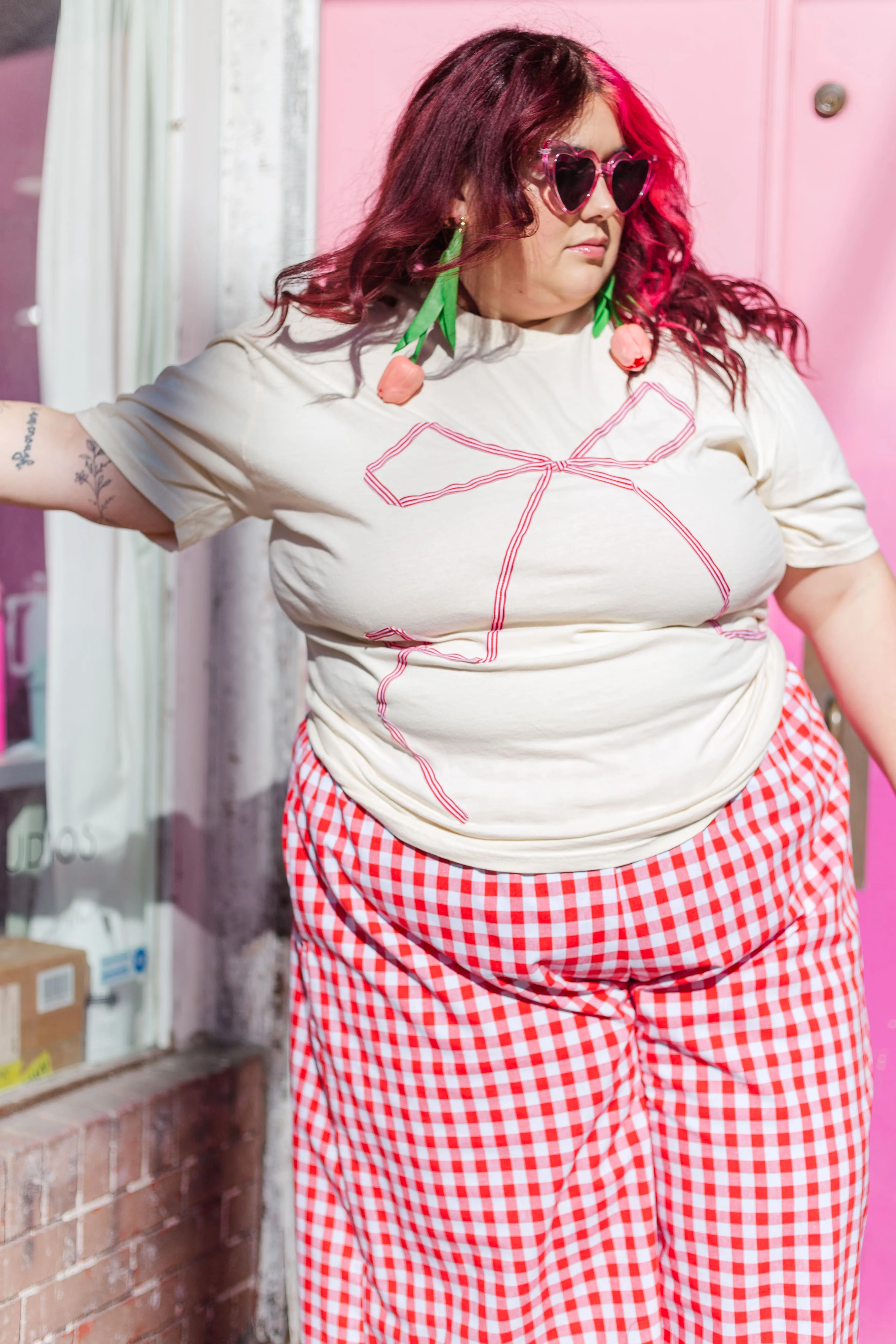 Bow T-Shirt - White/Pink - Size XL (RTS)