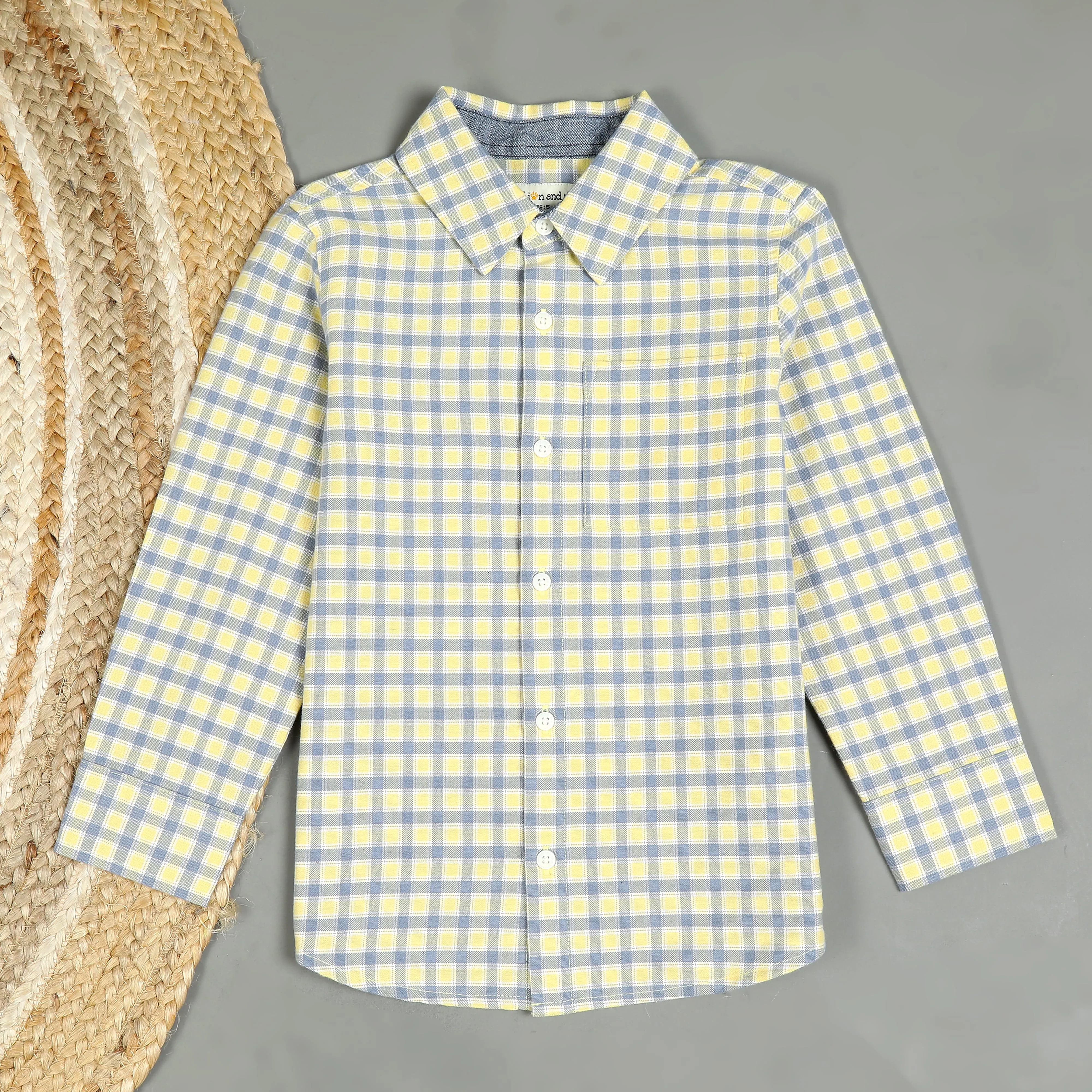Boys Brushed Cotton Checkered Shirt Bumblebee Yellow