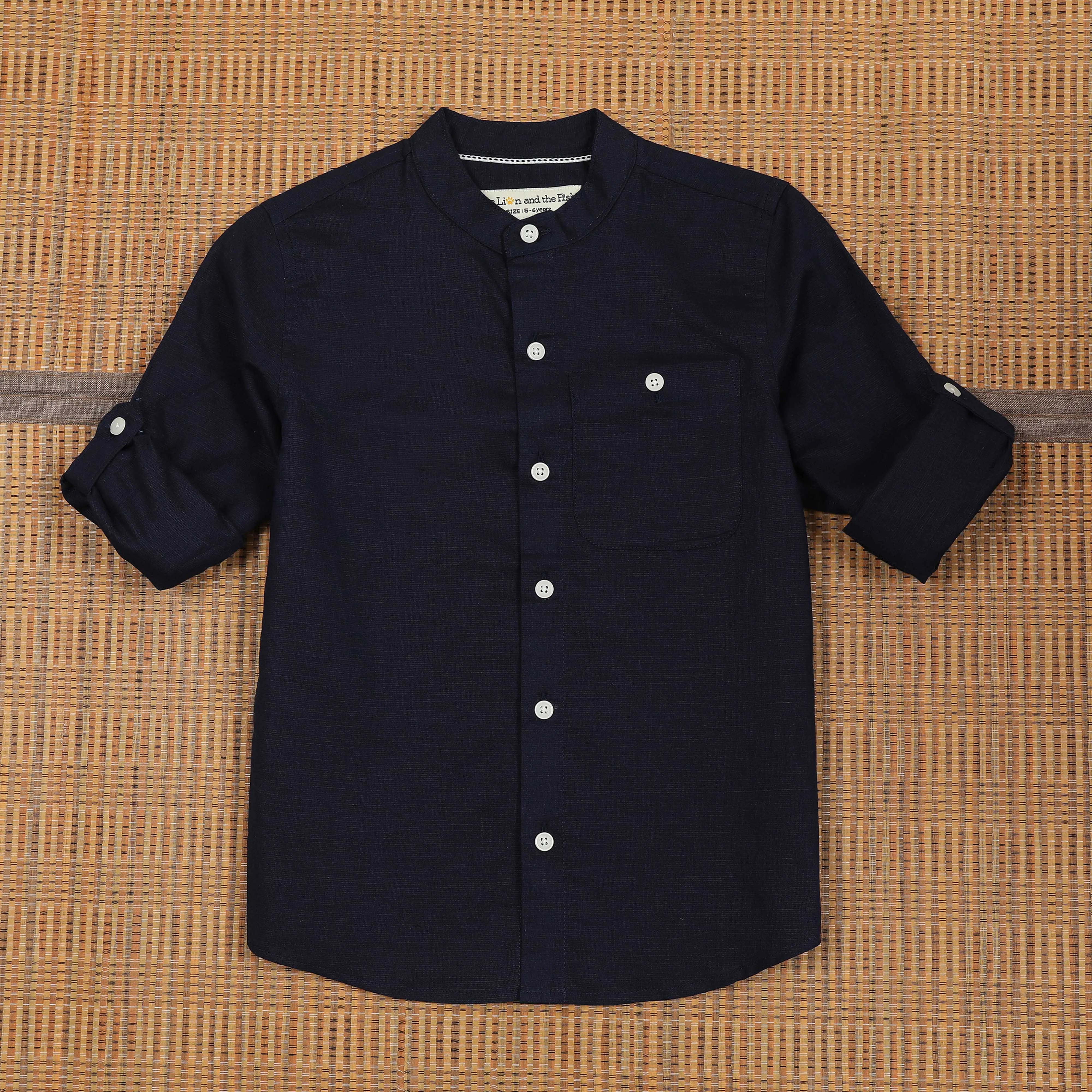 Boys Roll Up Sleeve Solid Shirt Coal Navy