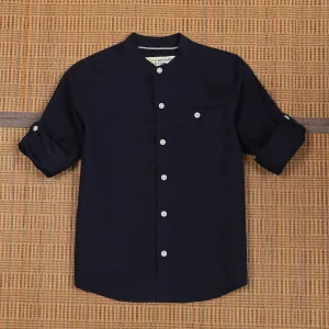 Boys Roll Up Sleeve Solid Shirt Coal Navy