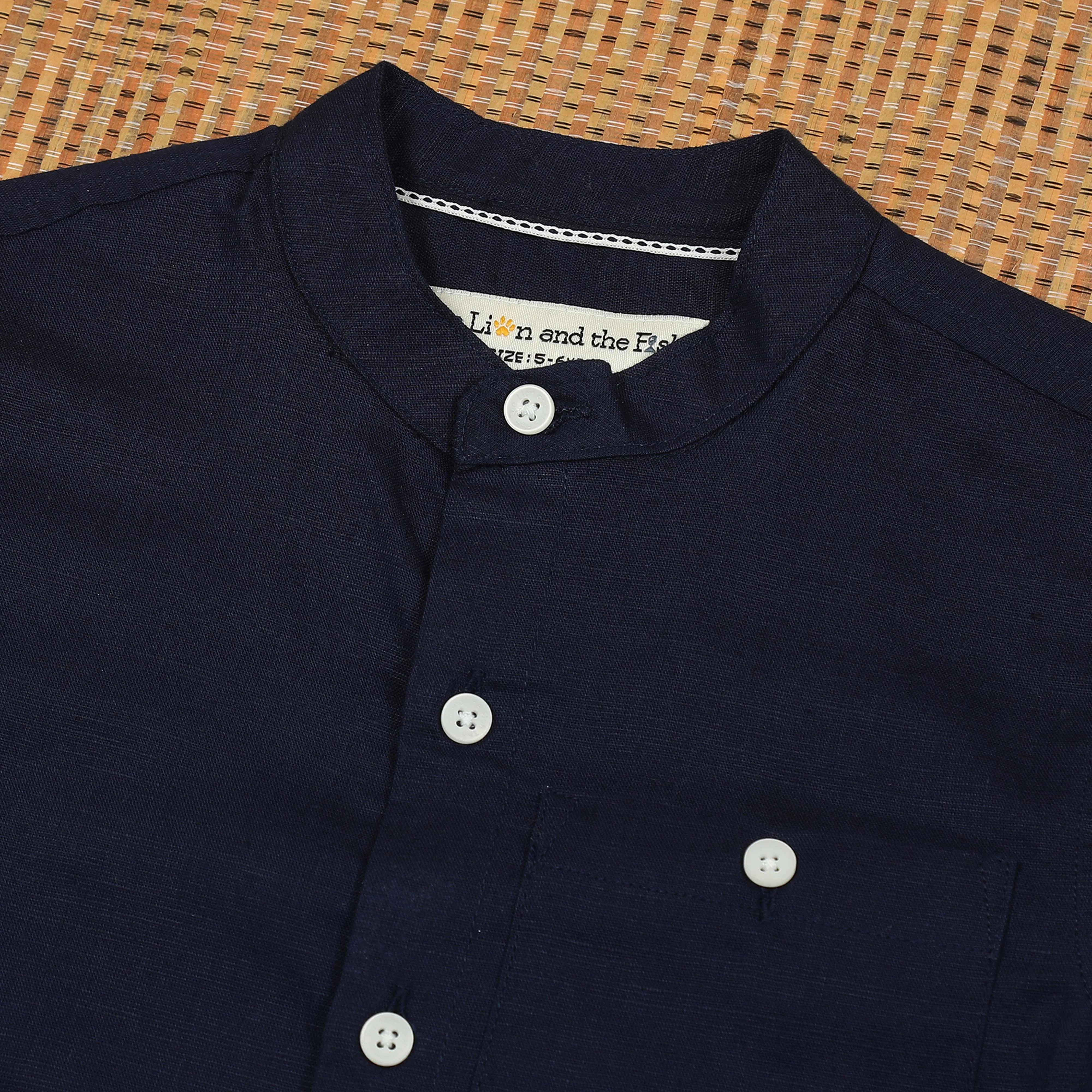 Boys Roll Up Sleeve Solid Shirt Coal Navy