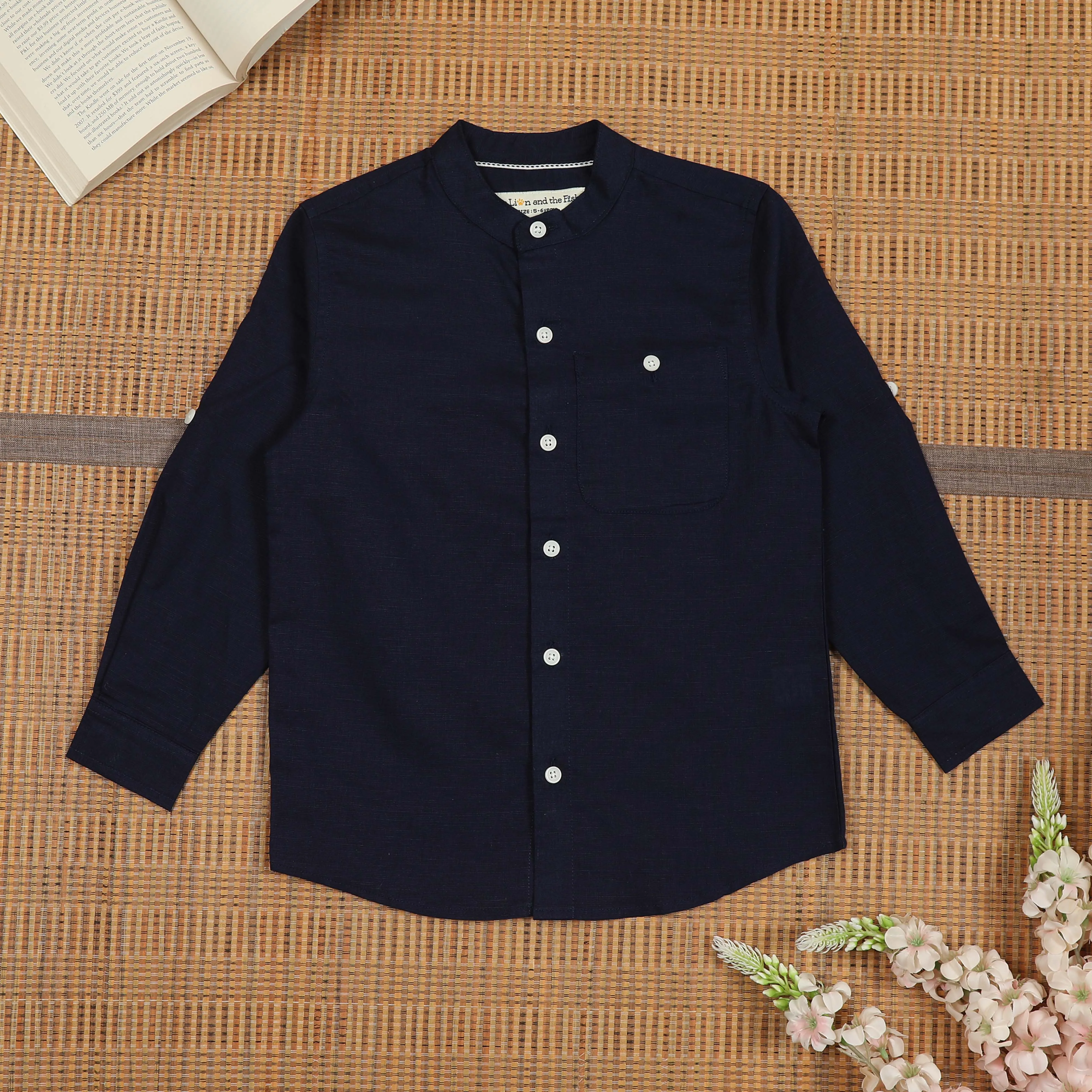 Boys Roll Up Sleeve Solid Shirt Coal Navy