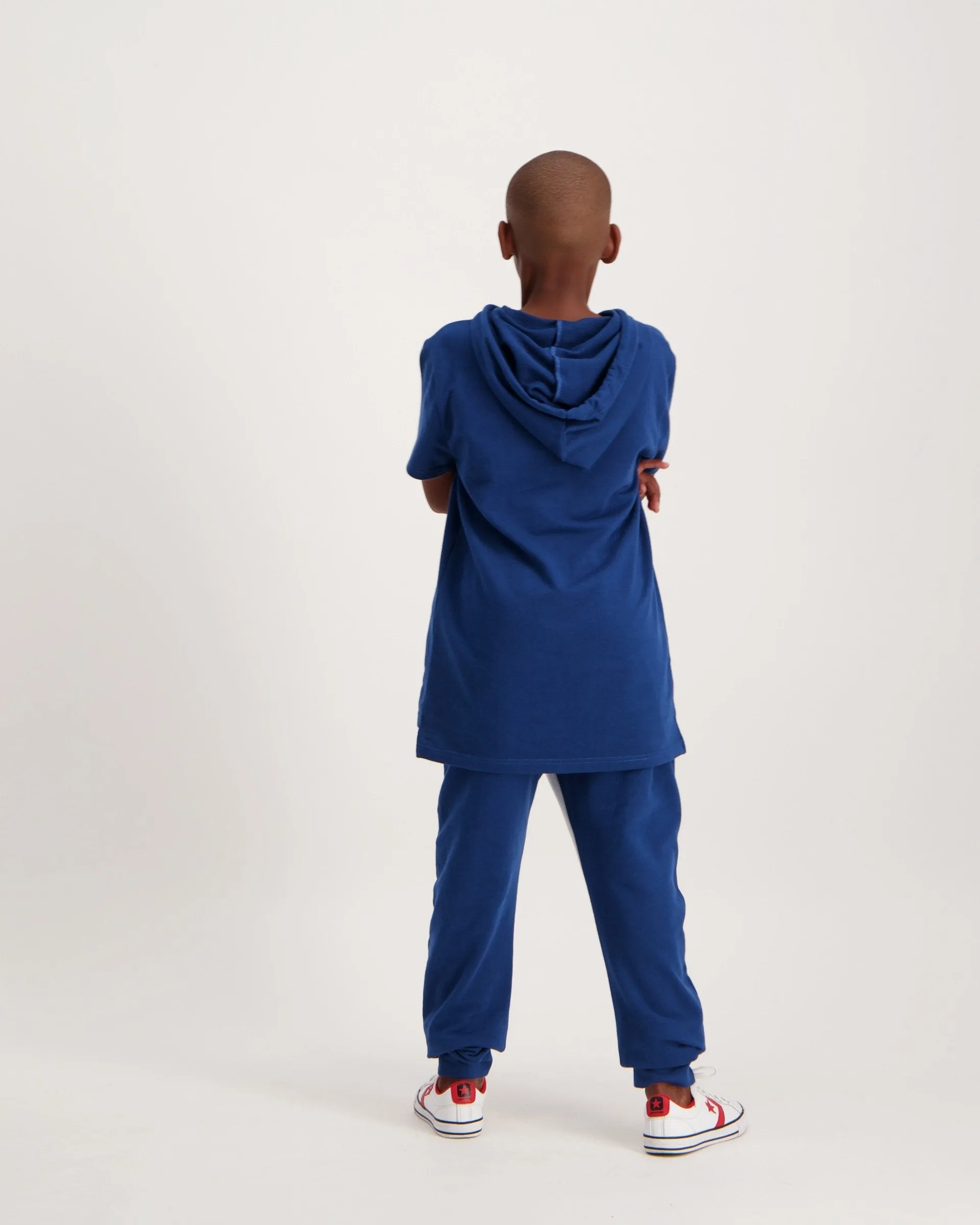 Boys Short Sleeve Fleece Hi-Lo Hoodie - Navy