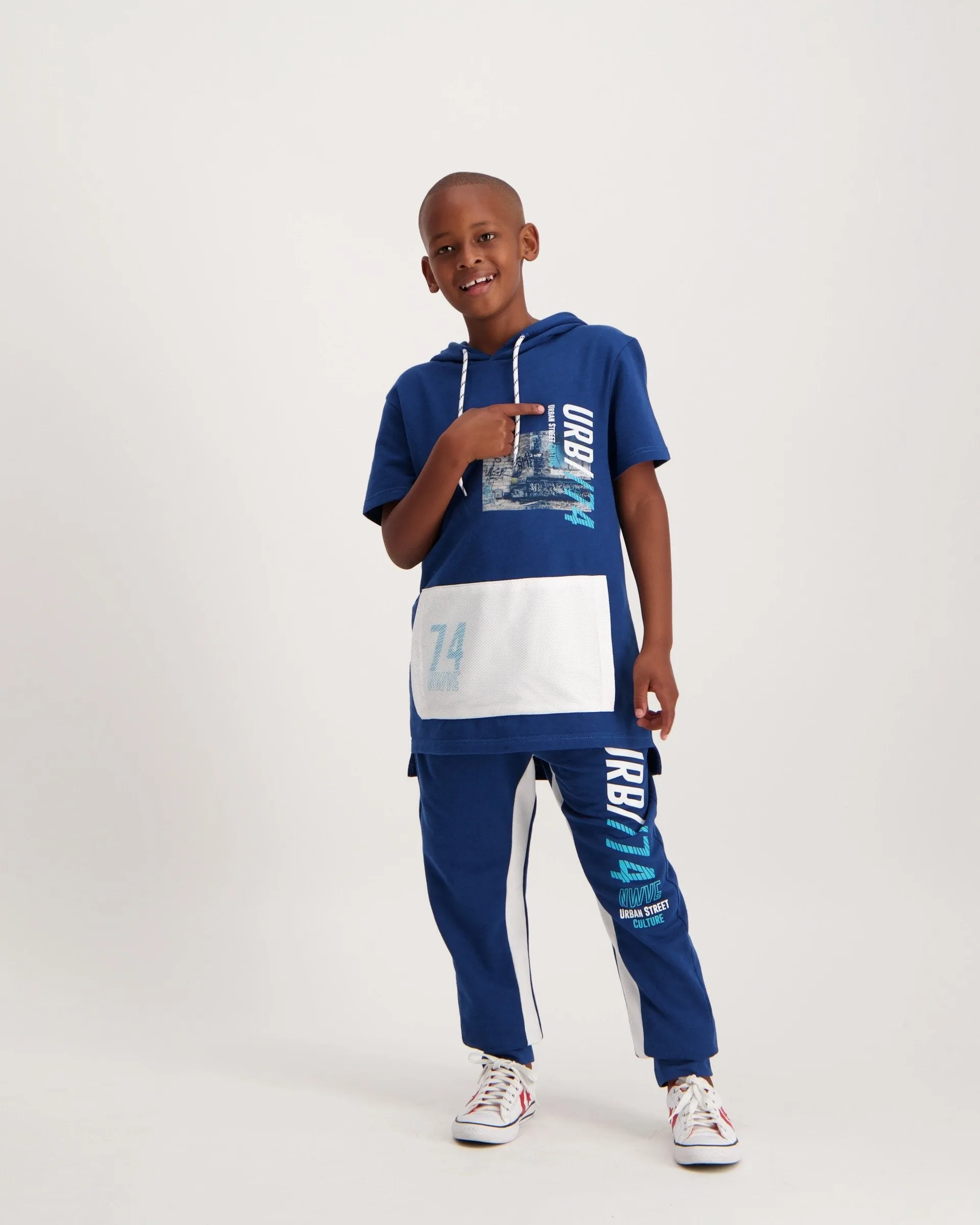 Boys Short Sleeve Fleece Hi-Lo Hoodie - Navy