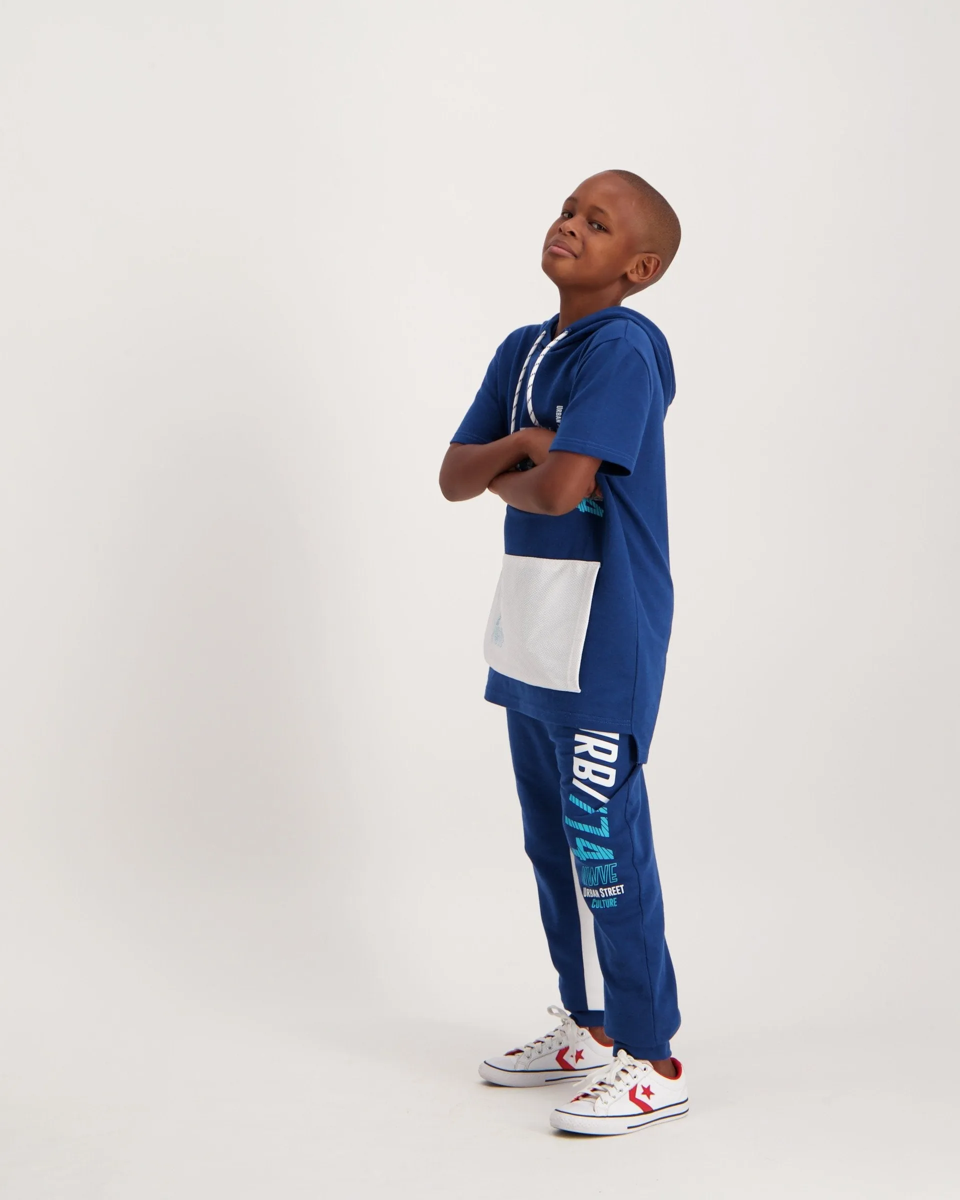 Boys Short Sleeve Fleece Hi-Lo Hoodie - Navy