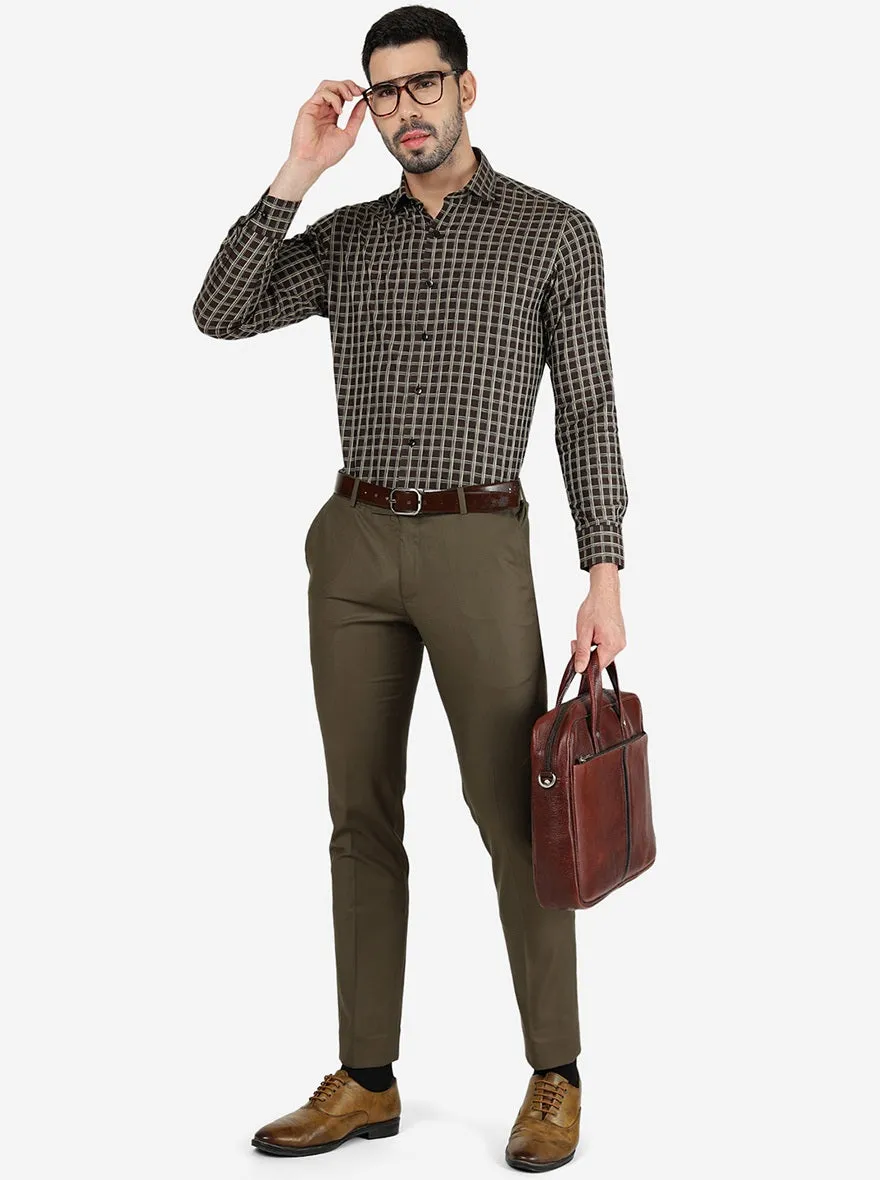 Brown Checked Slim Fit Formal Shirt | Metal