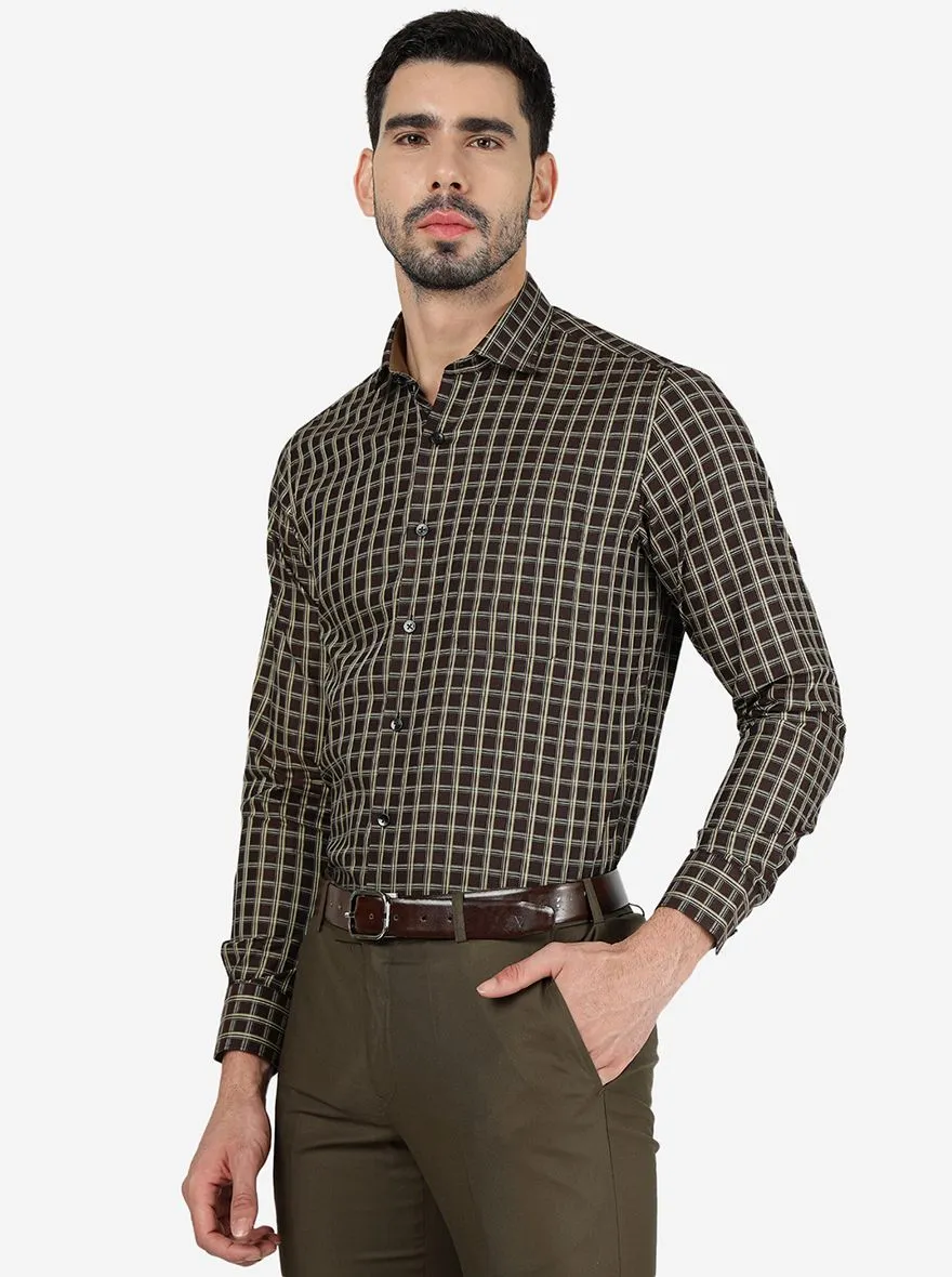 Brown Checked Slim Fit Formal Shirt | Metal