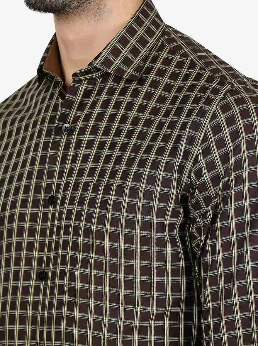 Brown Checked Slim Fit Formal Shirt | Metal