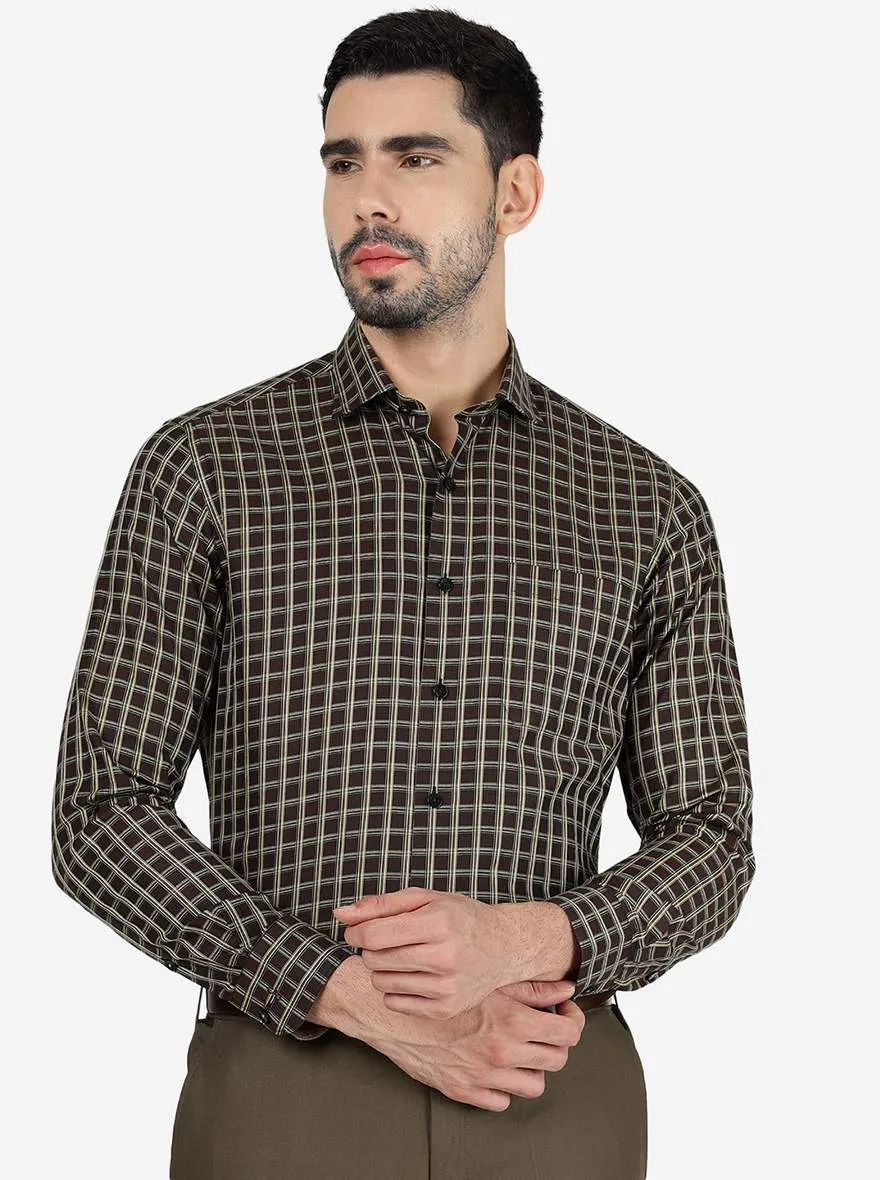 Brown Checked Slim Fit Formal Shirt | Metal