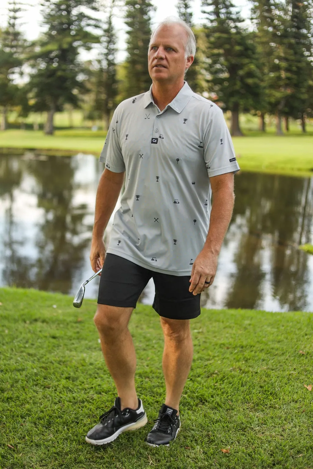 CA Statement Golf Shirt | Powder Blue & Grey