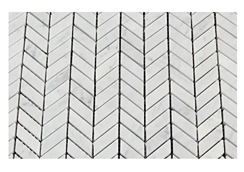 Carrara White Italian (Bianco Carrara) Marble Mini Chevron Mosaic Tile, Polished