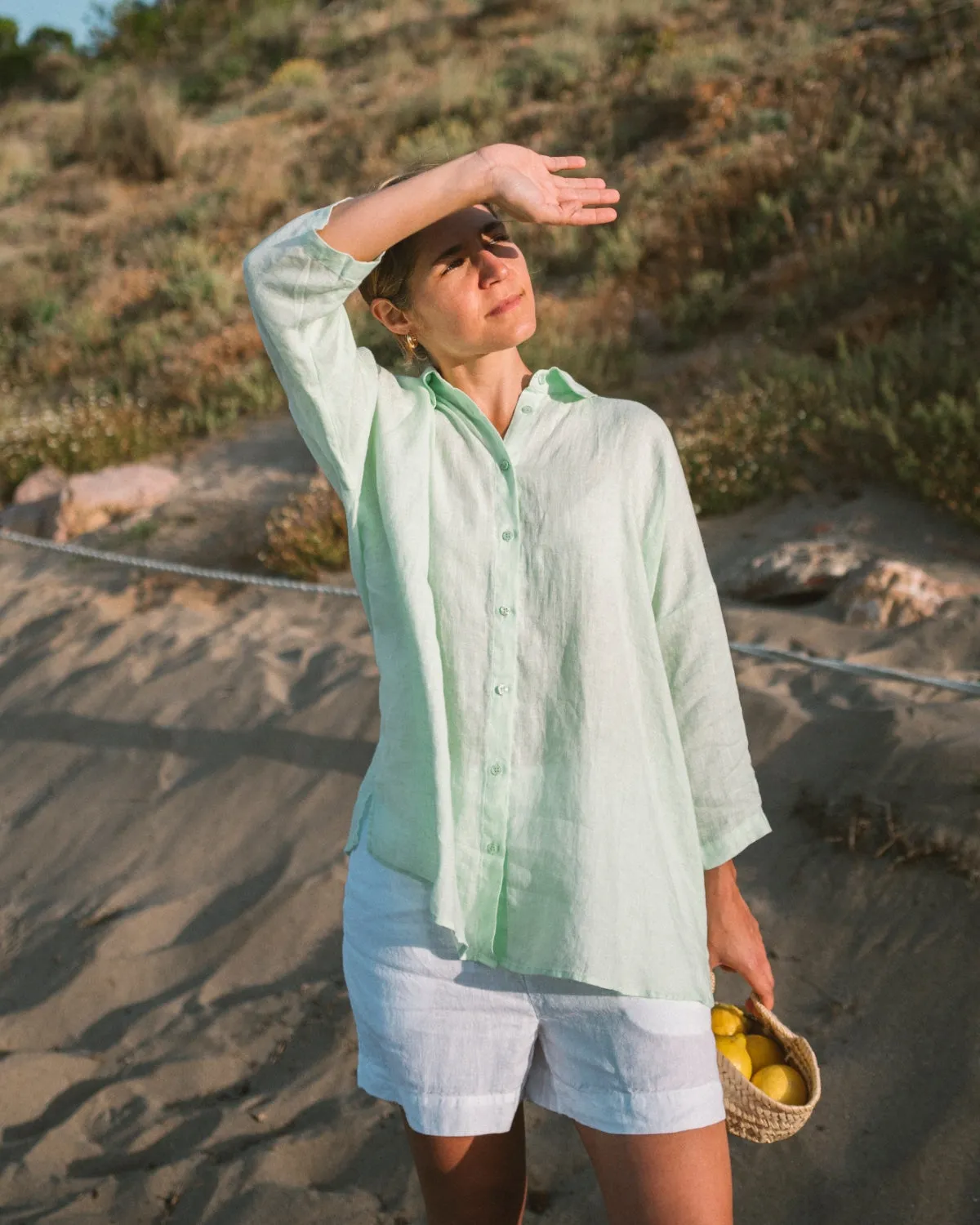 Cathy - Linen Blouse in Mint
