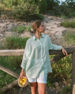 Cathy - Linen Blouse in Mint
