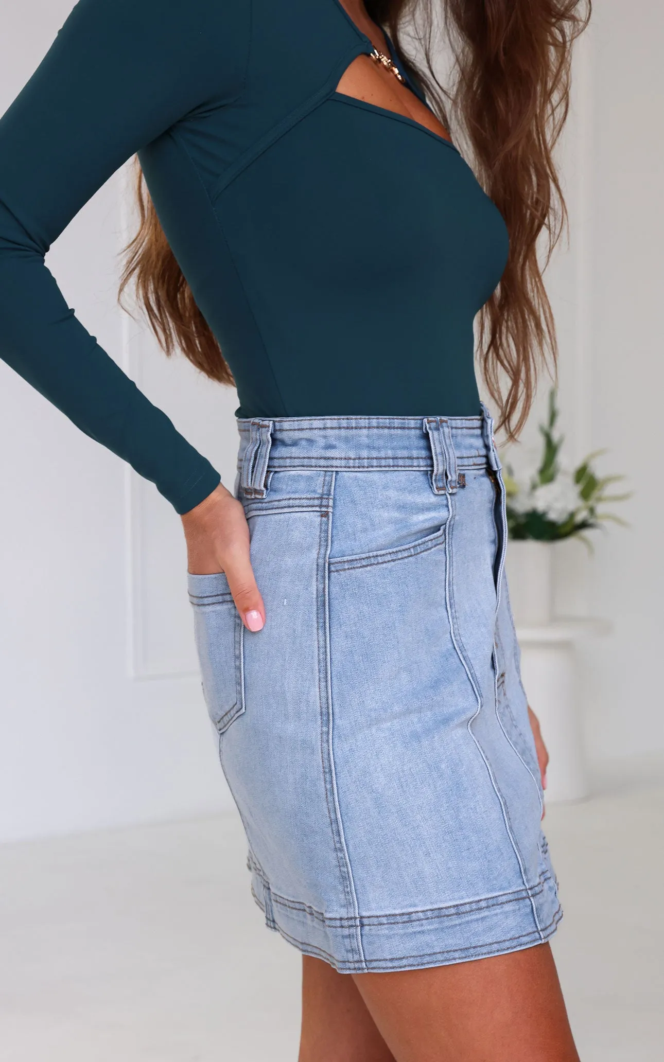 Charleston Denim Mini Skirt - Light Blue