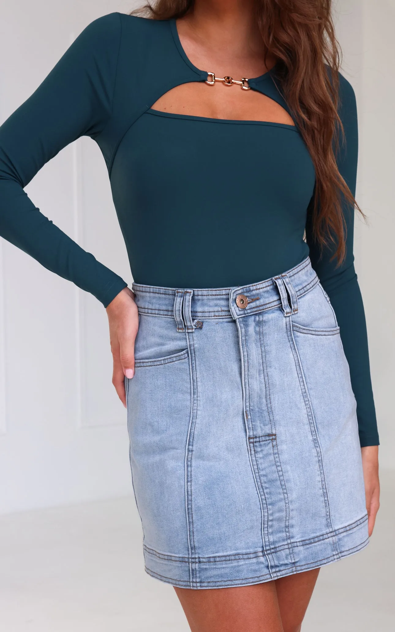 Charleston Denim Mini Skirt - Light Blue