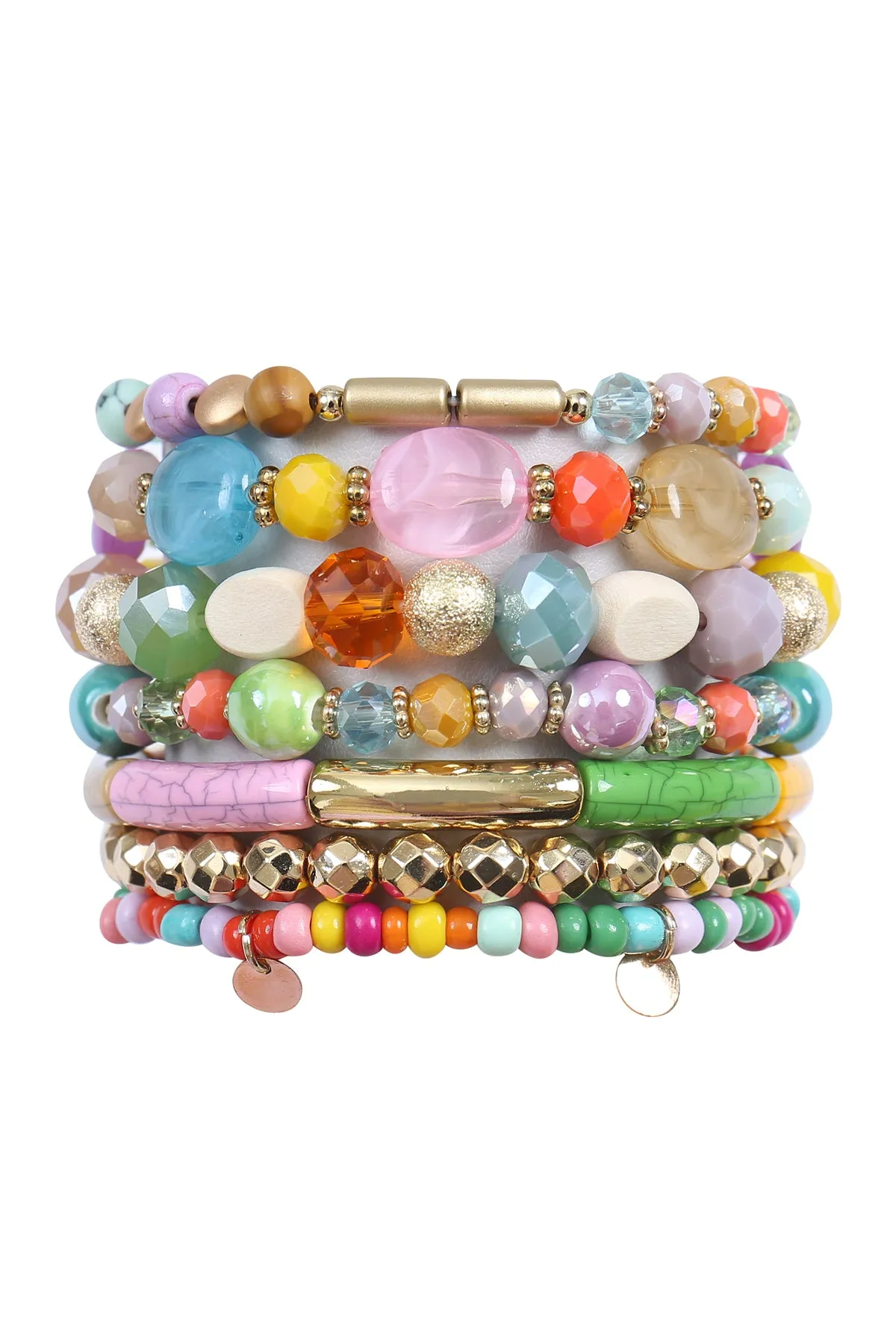 CHARM MIX BEADS GLASS TUBULAR LAYERED VERSATILE BRACELET SET
