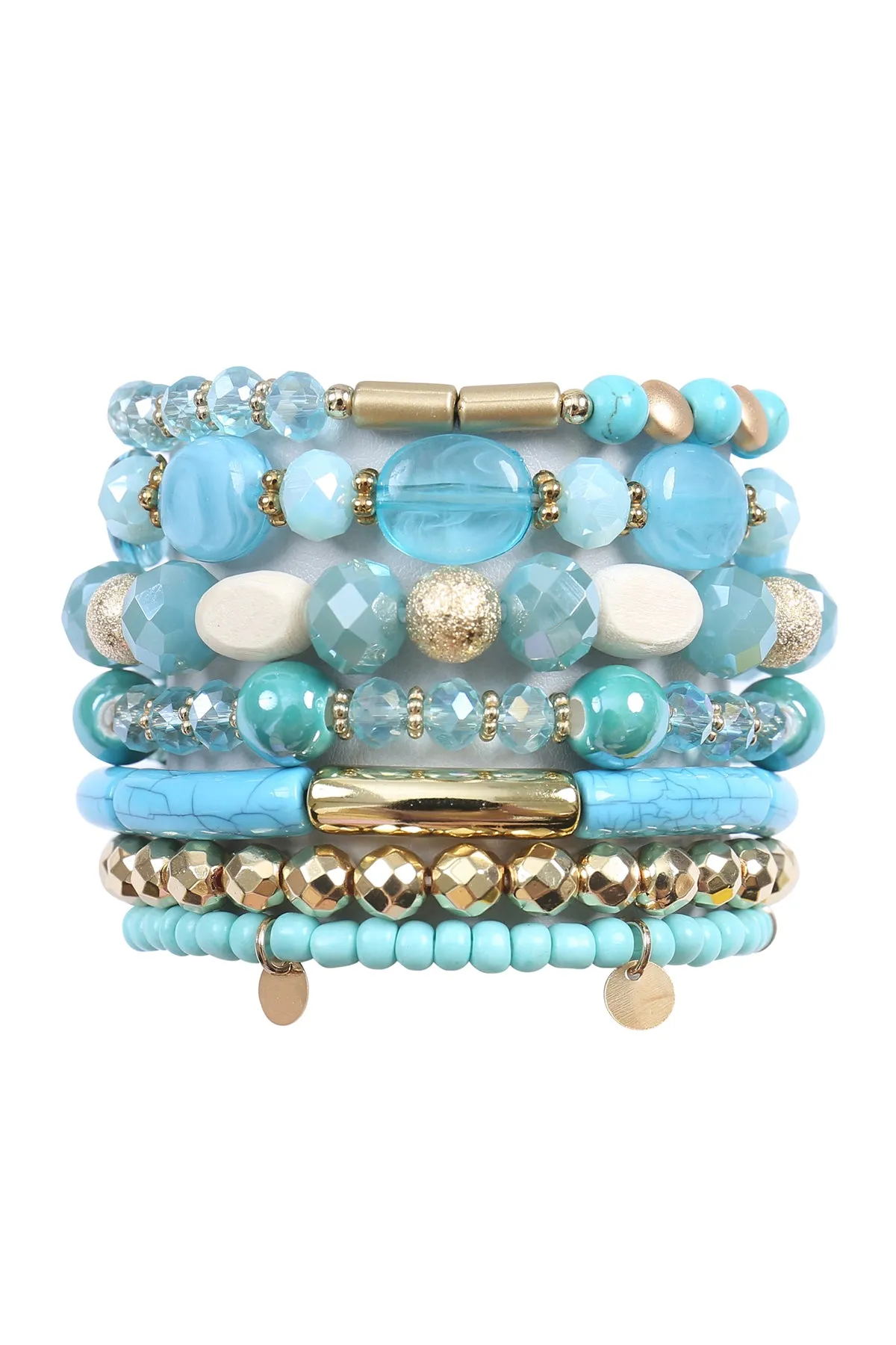 CHARM MIX BEADS GLASS TUBULAR LAYERED VERSATILE BRACELET SET