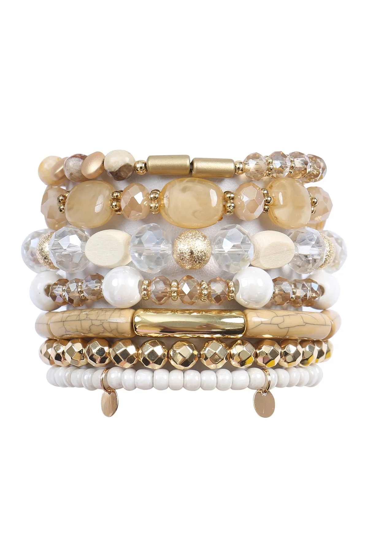 CHARM MIX BEADS GLASS TUBULAR LAYERED VERSATILE BRACELET SET
