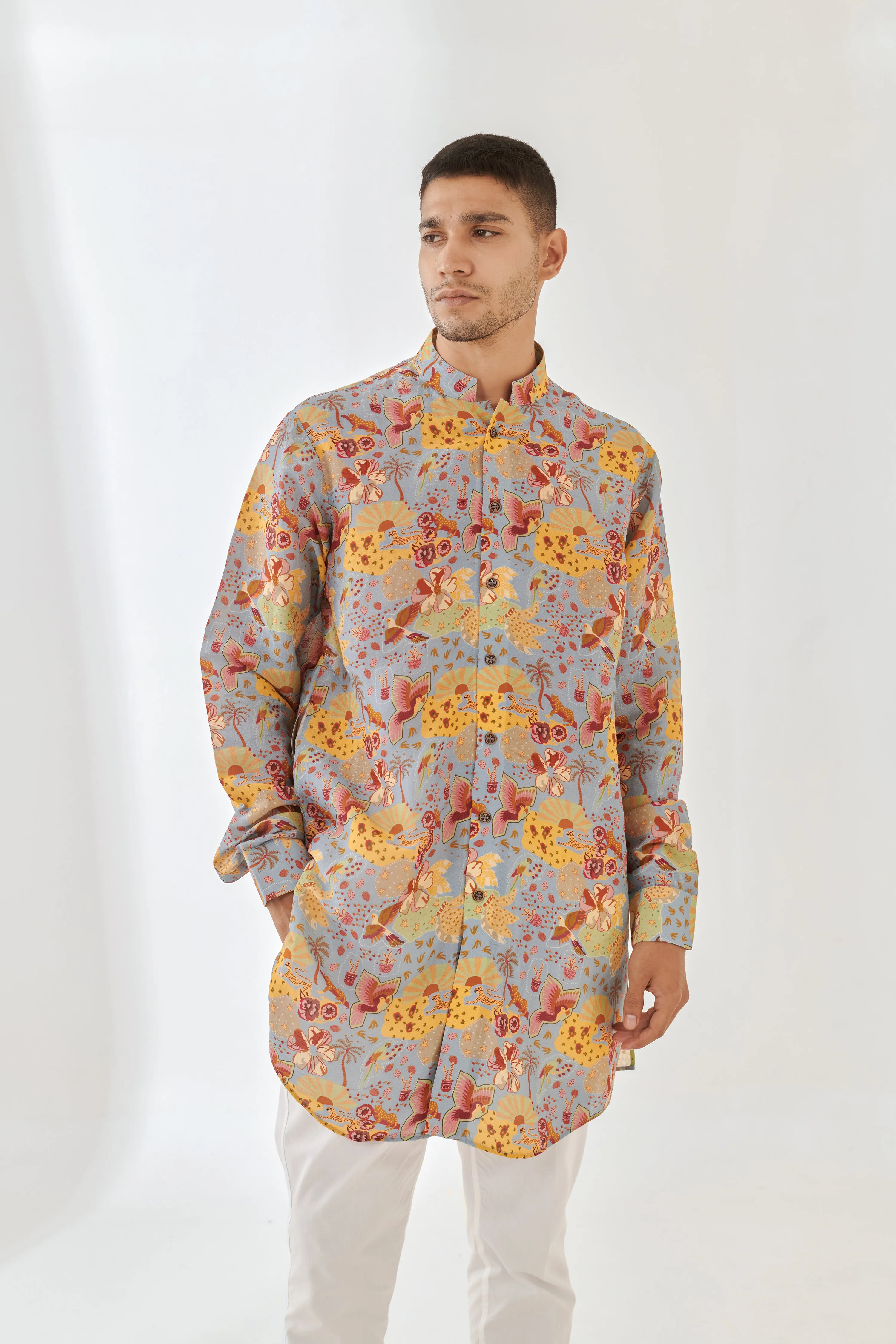 Cheetah Fairy Blue Full Button Kurta
