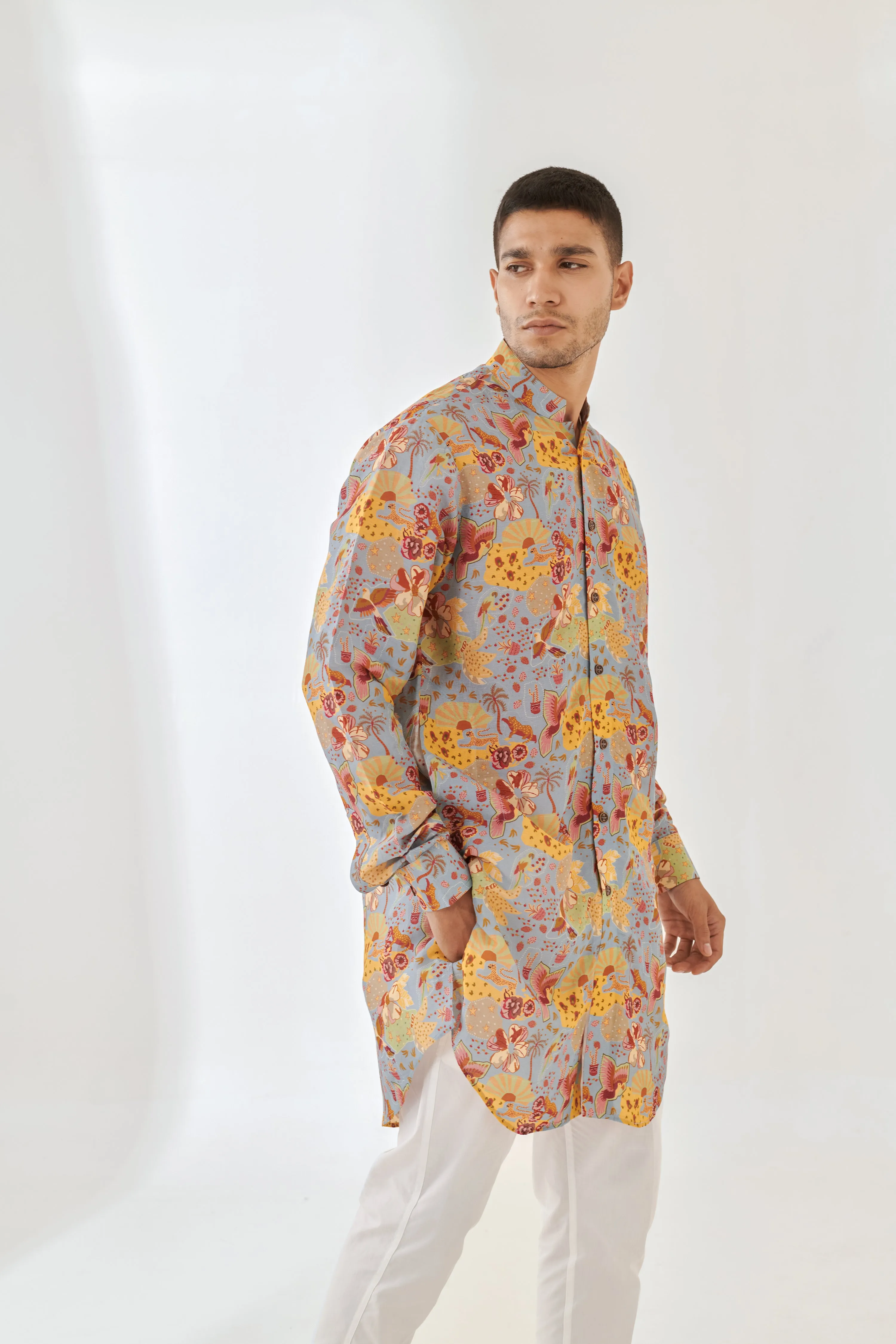 Cheetah Fairy Blue Full Button Kurta