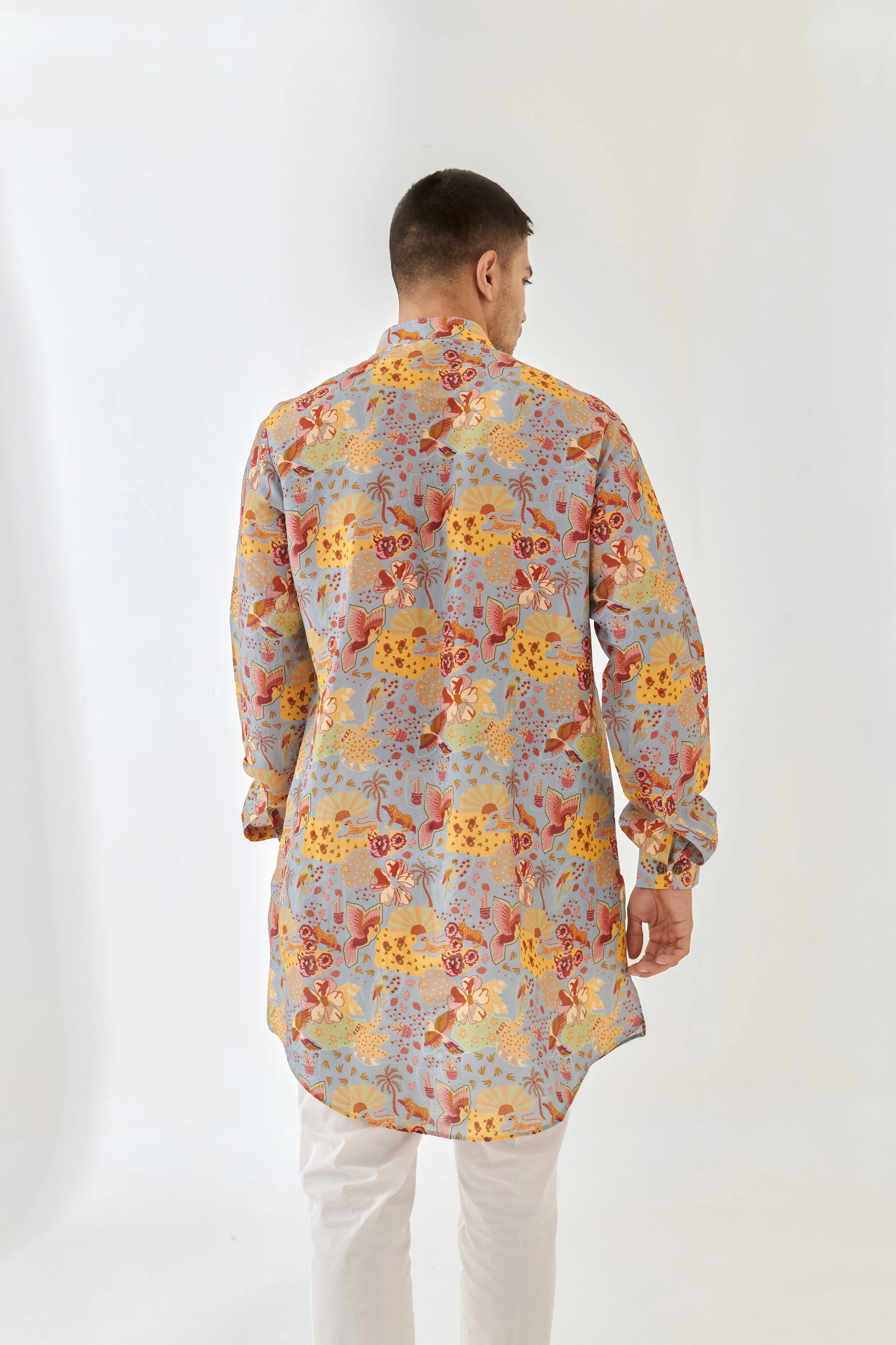 Cheetah Fairy Blue Full Button Kurta