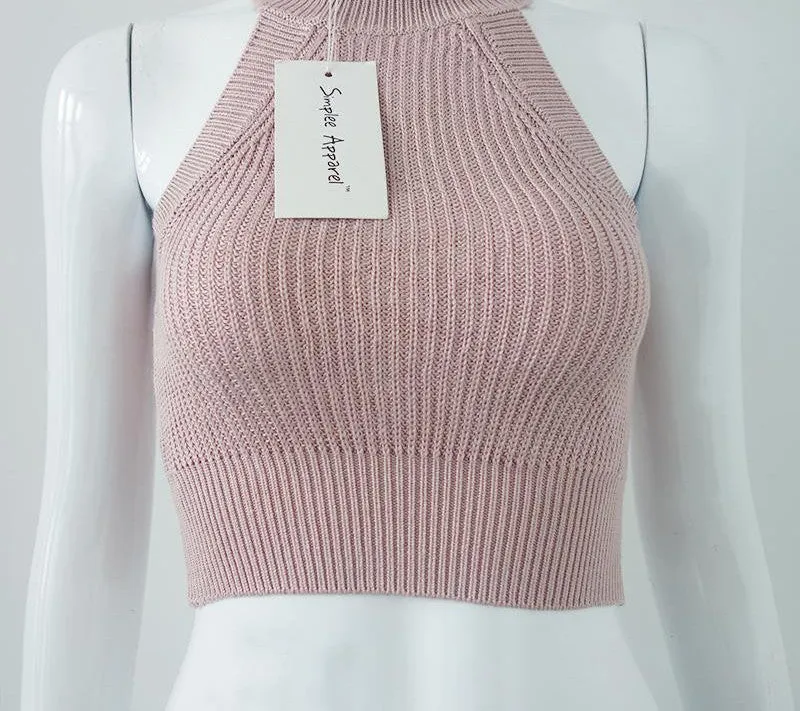 chic knitted halter bustier crop top Women beach sexy white camis Off shoulder elastic tube tank tops knitwear