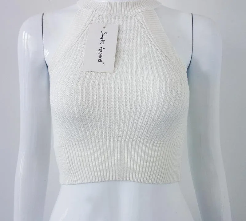 chic knitted halter bustier crop top Women beach sexy white camis Off shoulder elastic tube tank tops knitwear
