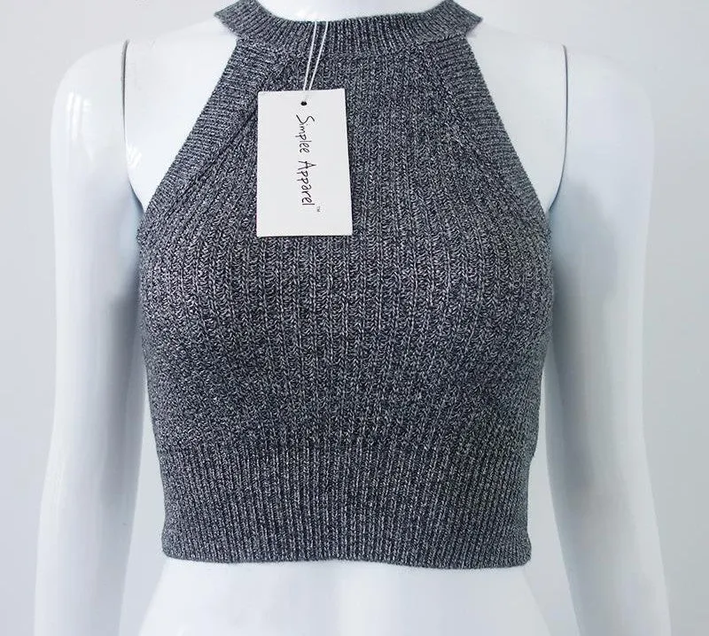 chic knitted halter bustier crop top Women beach sexy white camis Off shoulder elastic tube tank tops knitwear