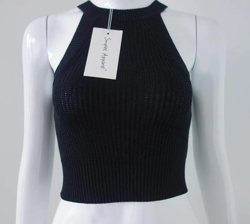 chic knitted halter bustier crop top Women beach sexy white camis Off shoulder elastic tube tank tops knitwear