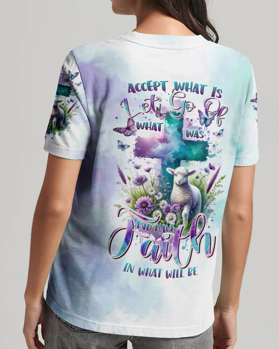 Christianartbag 3D T-Shirt For Women, Accept What Is Let Go Of What Was Lamb Women's All Over Print Shirt, Christian Shirt, Faithful Fashion, 3D Printed Shirts for Christian Women, CABDS05261223