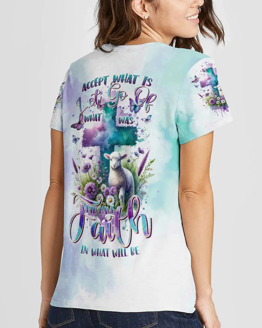 Christianartbag 3D T-Shirt For Women, Accept What Is Let Go Of What Was Lamb Women's All Over Print Shirt, Christian Shirt, Faithful Fashion, 3D Printed Shirts for Christian Women, CABDS05261223
