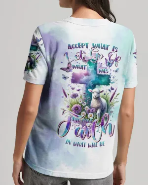 Christianartbag 3D T-Shirt For Women, Accept What Is Let Go Of What Was Lamb Women's All Over Print Shirt, Christian Shirt, Faithful Fashion, 3D Printed Shirts for Christian Women, CABDS05261223