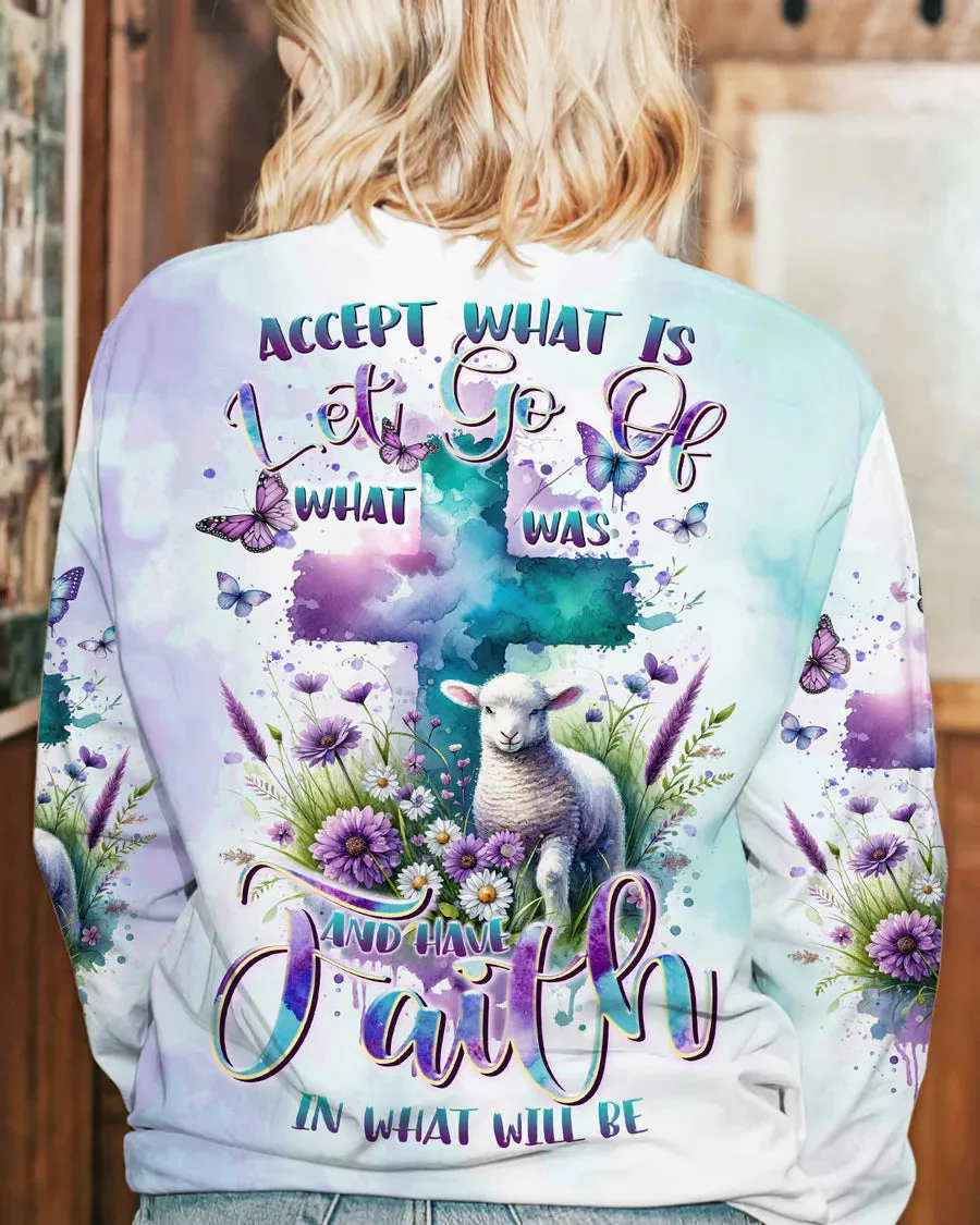 Christianartbag 3D T-Shirt For Women, Accept What Is Let Go Of What Was Lamb Women's All Over Print Shirt, Christian Shirt, Faithful Fashion, 3D Printed Shirts for Christian Women, CABDS05261223