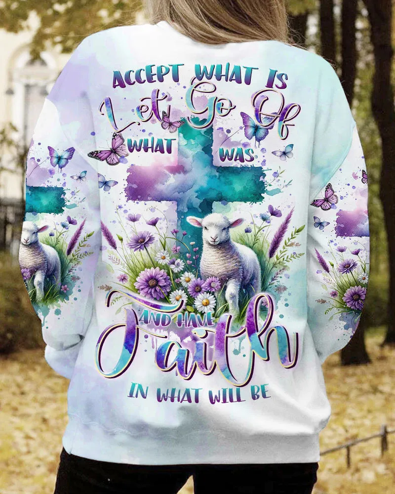 Christianartbag 3D T-Shirt For Women, Accept What Is Let Go Of What Was Lamb Women's All Over Print Shirt, Christian Shirt, Faithful Fashion, 3D Printed Shirts for Christian Women, CABDS05261223