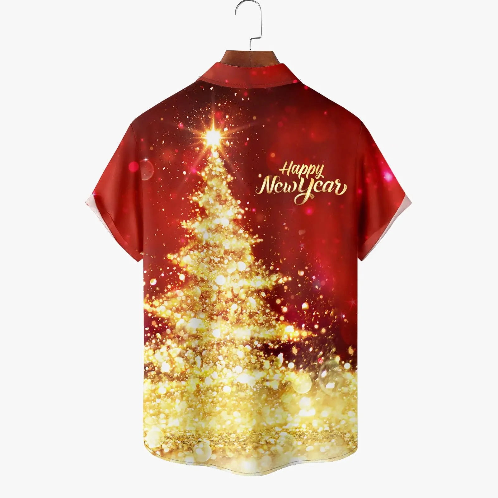 Christmas and New Year Printed Men's Button Pocket Short Sleeve Shirt