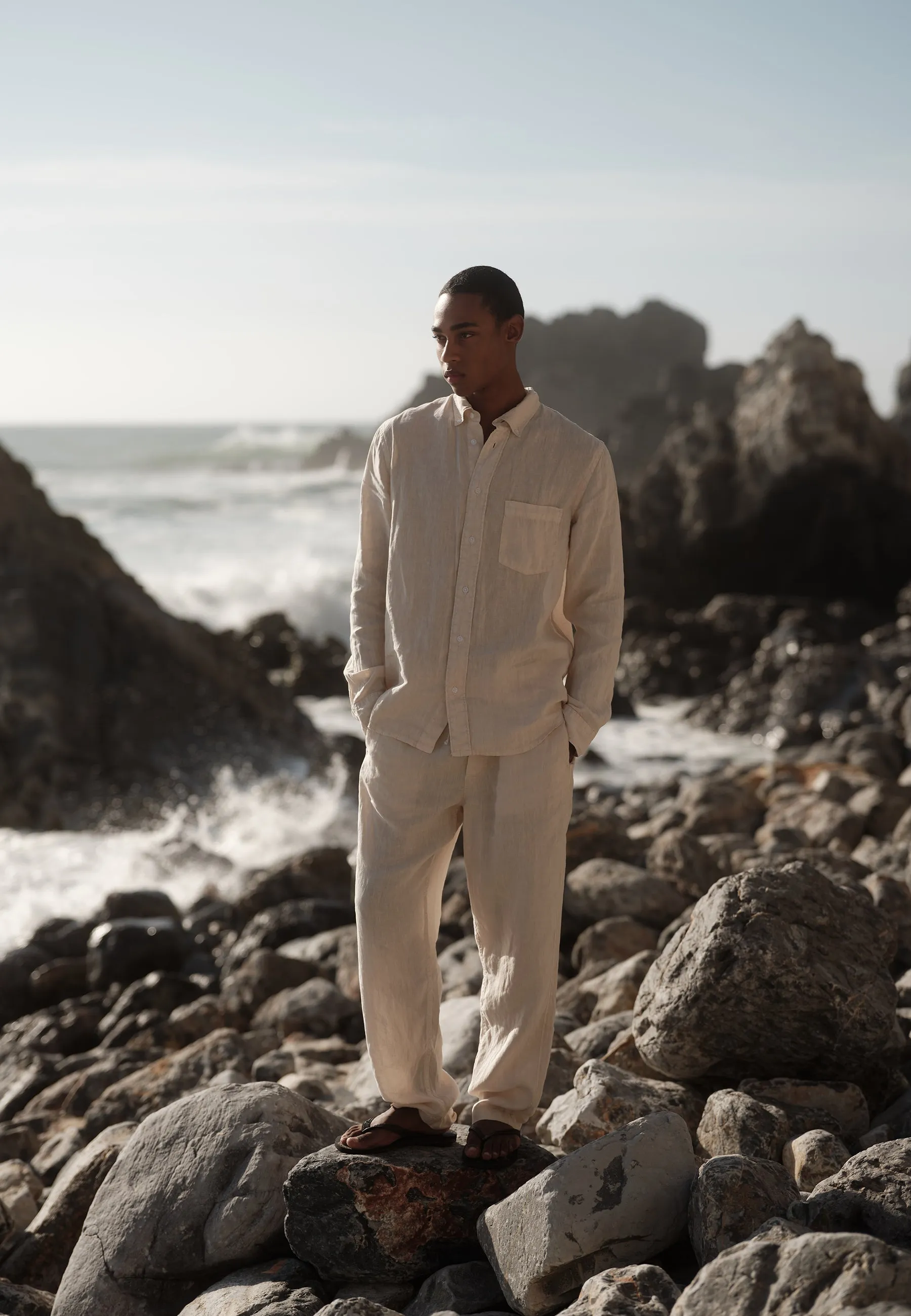 Colt long sleeved reg linen shirt 4115 - Rainy Day