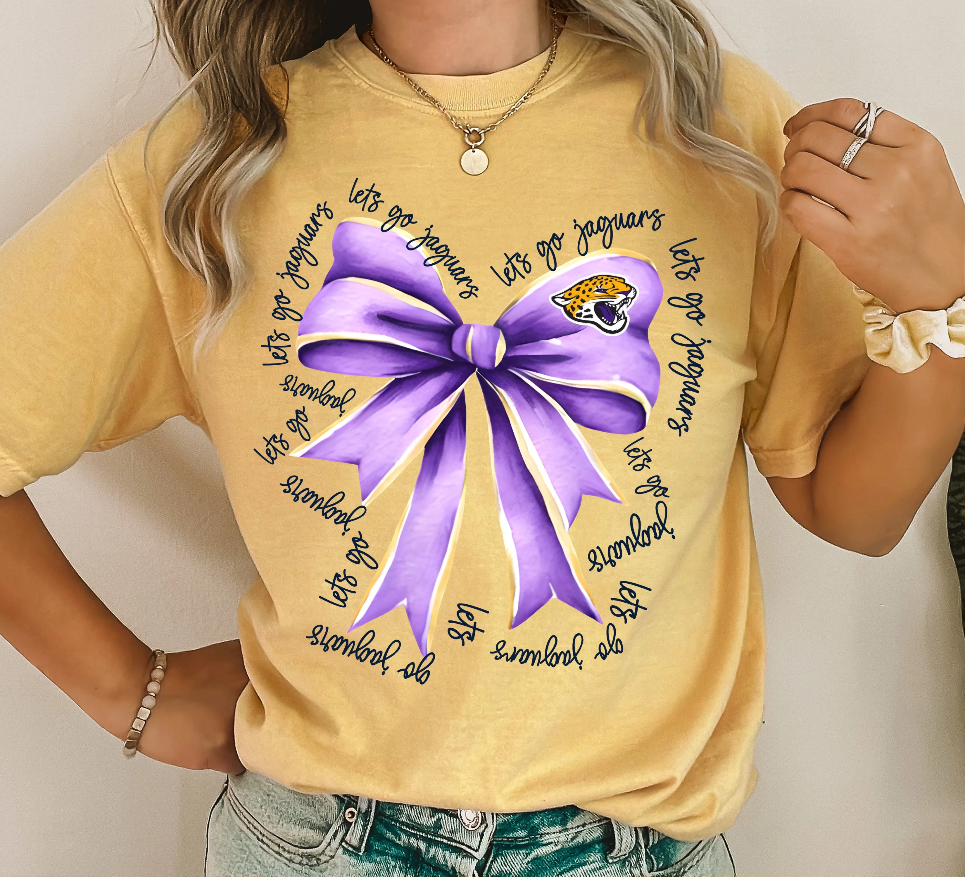 Comfort Colors Purple Bow Desoto Central Jaguars Tee / Desoto County Schools / Mississippi School Shirt