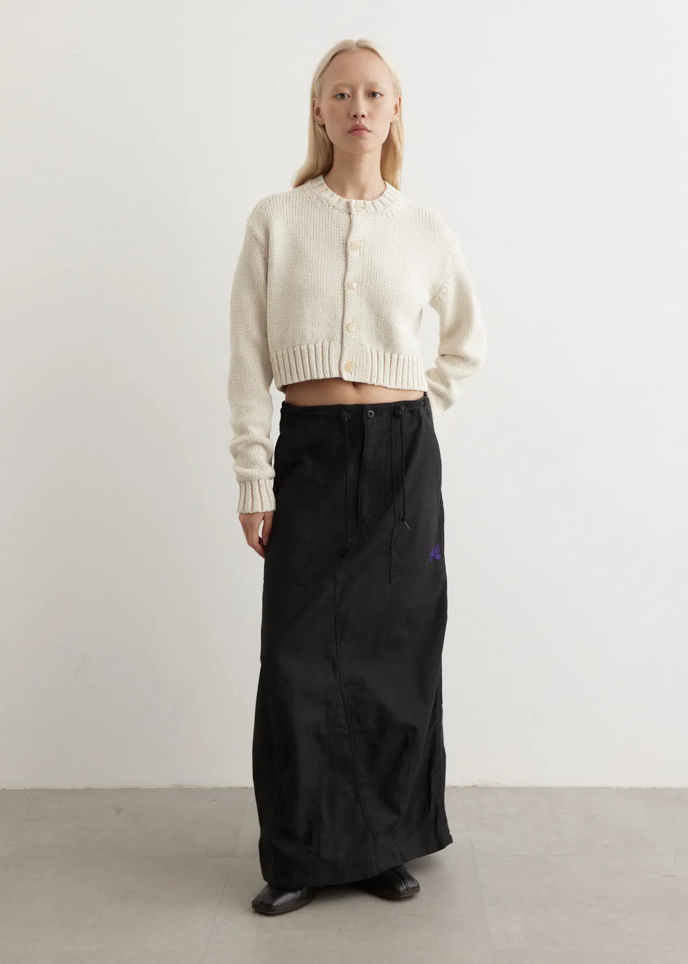 Cotton Lily-Yarn Knit Crew Neck Short Cardigan