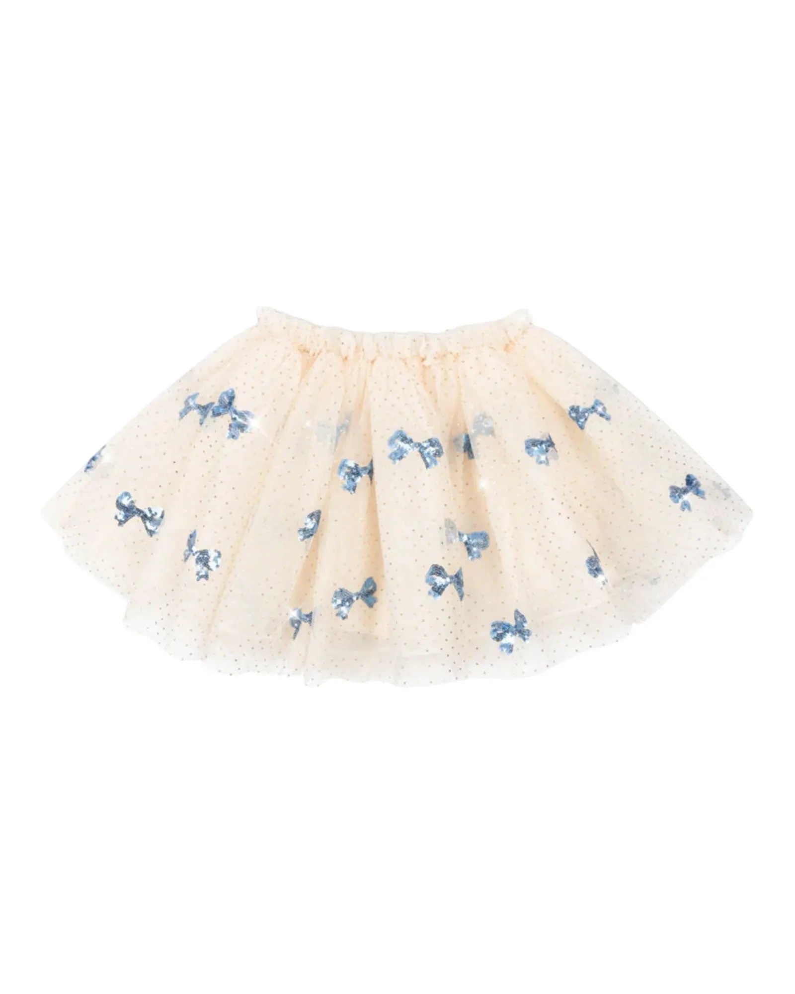 Cream Tulle Skirt with Sequin Bow Pattern