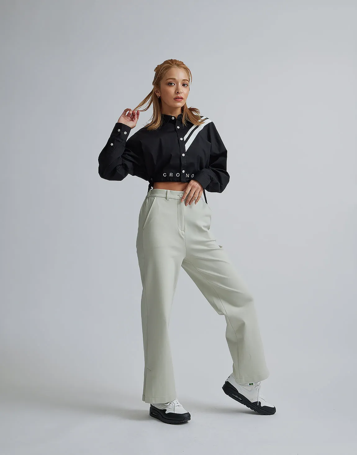 CRONOS WOMEN 2LINE SHORT SHIRTS【BLACK】