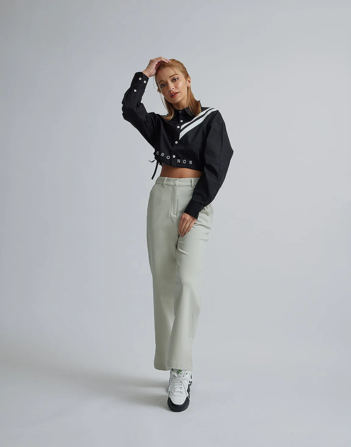 CRONOS WOMEN 2LINE SHORT SHIRTS【BLACK】